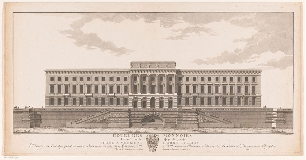 Gezicht op het Hôtel de la Monnaie (1759 - 1801) by Claude René Gabriel Poulleau, Jacques Denis Antoine, Jacques Denis…