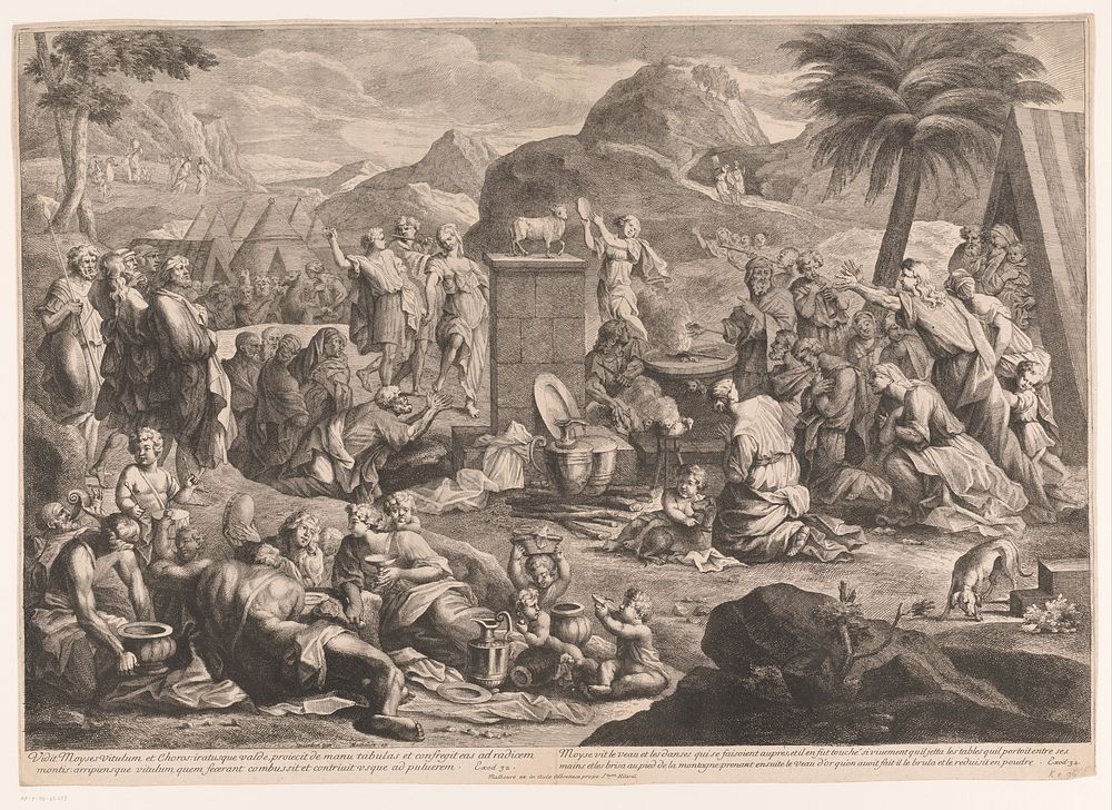 Aanbidding van het gouden kalf (1650 - 1706) by anonymous, Bourdon and Claude Malbouré