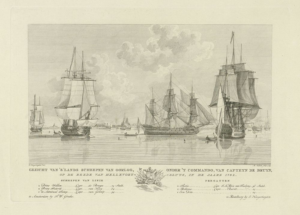 Oorlogsvloot voor Hellevoetsluis, 1781 (1785) by Mathias de Sallieth, Engel Hoogerheyden and Frederik Willem Greebe