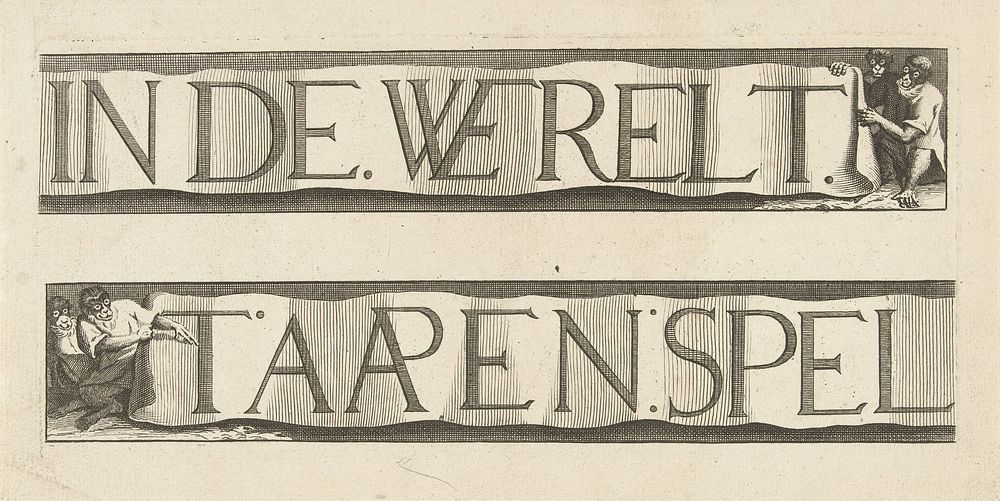 Titelprent van serie: 't Aapenspel in de Werelt (1720) by Leonard Schenk and Leonard Schenk