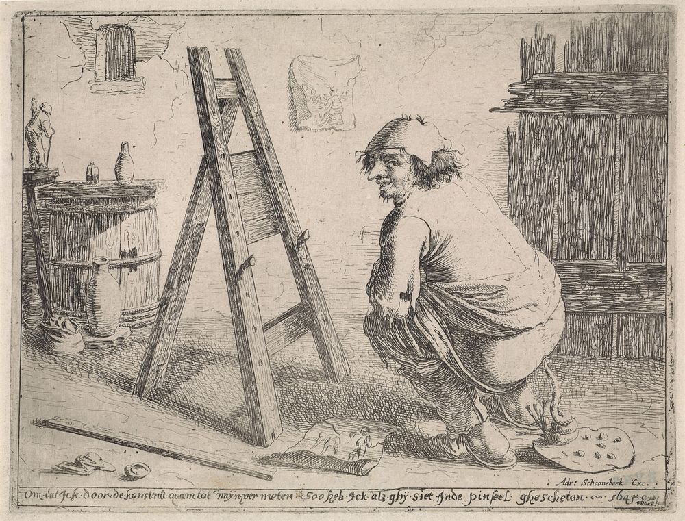 De schijtende kunstenaar (1645) by Aert van Waes and Adriaen Schoonebeek