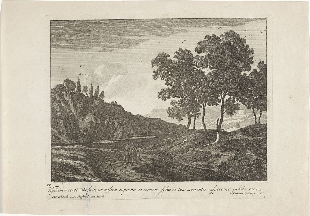 Heuvellandschap met wandelaars (1675 - 1711) by anonymous and Pieter Schenk I