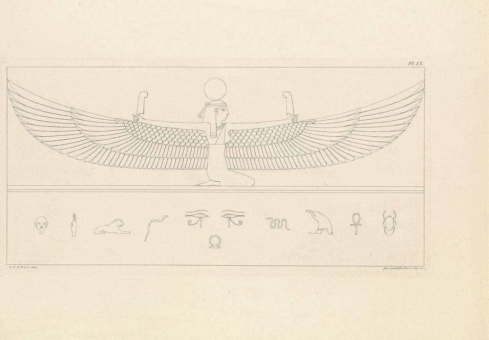 Isis en Egyptische hiërogliefen (1830) by Alphonse Pierre Giraud and David Pièrre Giottino Humbert de Superville
