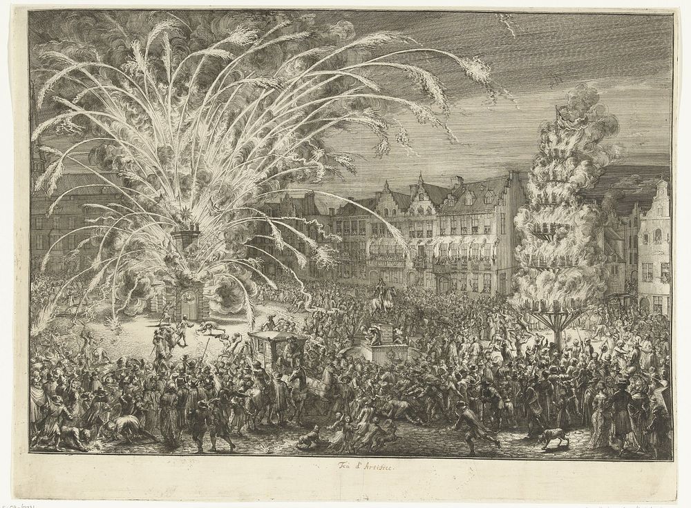 Vuurwerk bij de intocht van Leopold I in Brussel, 1686 (1686 - 1687) by Romeyn de Hooghe and Romeyn de Hooghe