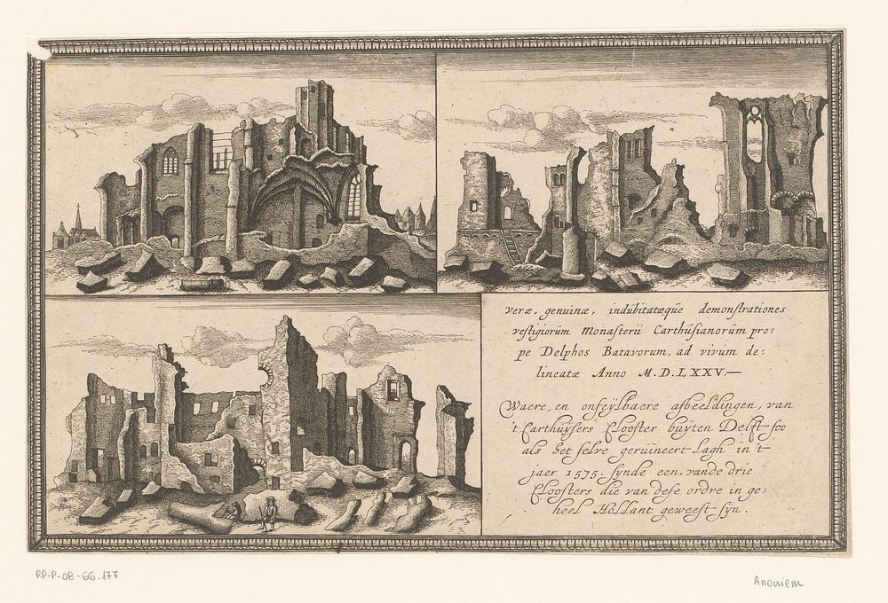 Gezicht op de ruïne van het Kartuizerklooster te Delft (1600 - 1699) by anonymous