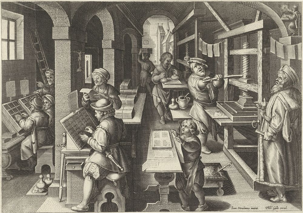 Boekdrukkunst (c. 1589 - c. 1593) by Philips Galle, Jan van der Straet and Philips Galle