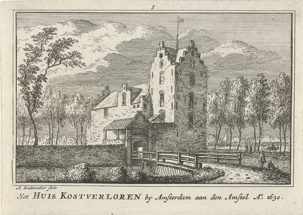 Gezicht op Huis Kostverloren, 1630 (1727 - 1733) by Abraham Rademaker, Willem Barents and Antoni Schoonenburg