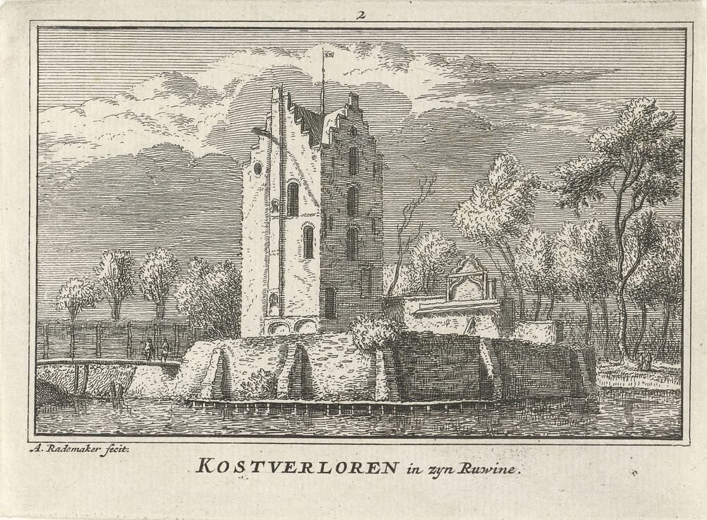Gezicht op Huis Kostverloren, 1650 (1727 - 1733) by Abraham Rademaker, Willem Barents and Antoni Schoonenburg