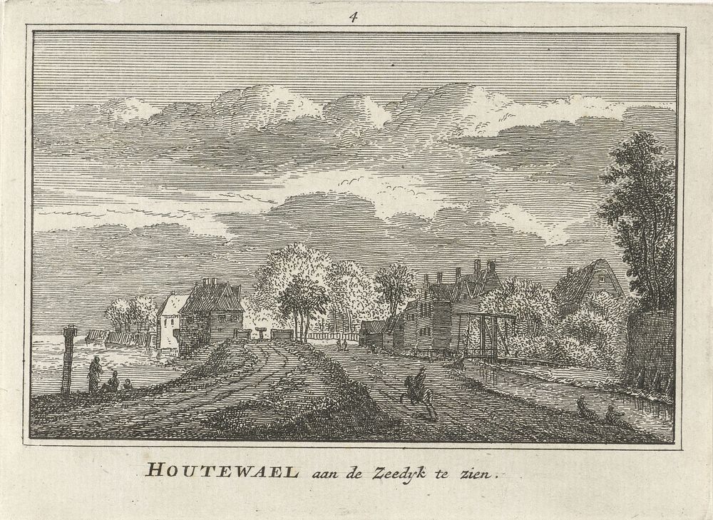 Gezicht op Houtewael aan de zeedijk (1727 - 1733) by Abraham Rademaker, Willem Barents and Antoni Schoonenburg