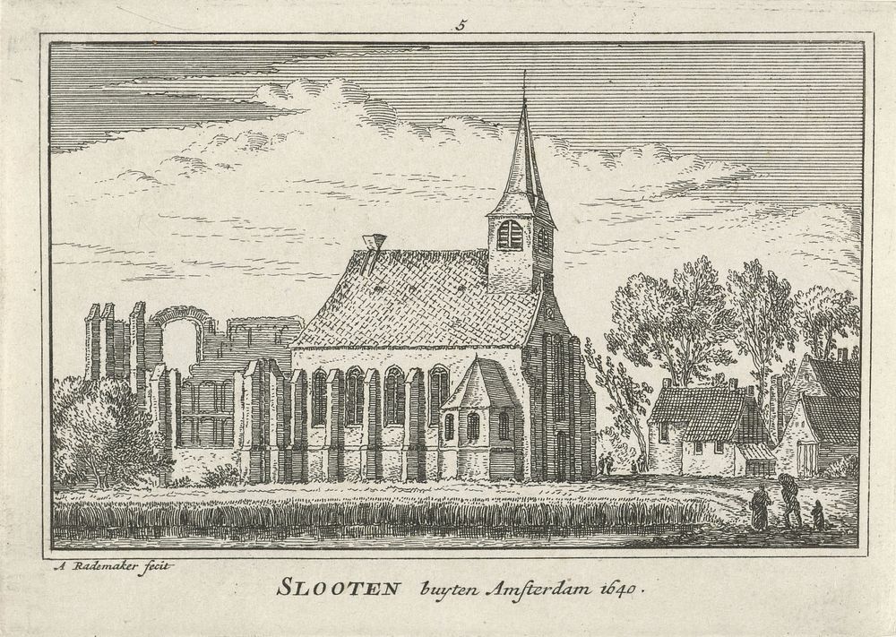 Gezicht op Sloten (1727 - 1733) by Abraham Rademaker, Willem Barents and Antoni Schoonenburg