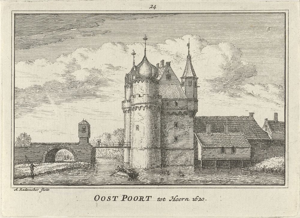 Gezicht op de Oosterpoort te Hoorn, 1620 (1727 - 1733) by Abraham Rademaker, Willem Barents and Antoni Schoonenburg