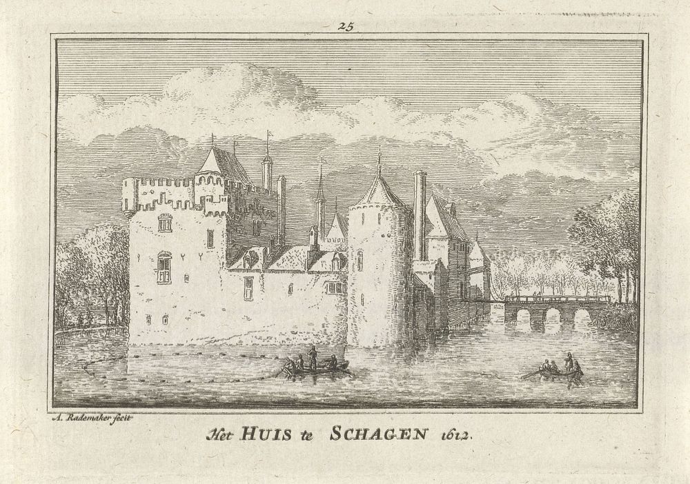 Gezicht op Huis te Schagen, 1612 (1727 - 1733) by Abraham Rademaker, Willem Barents and Antoni Schoonenburg