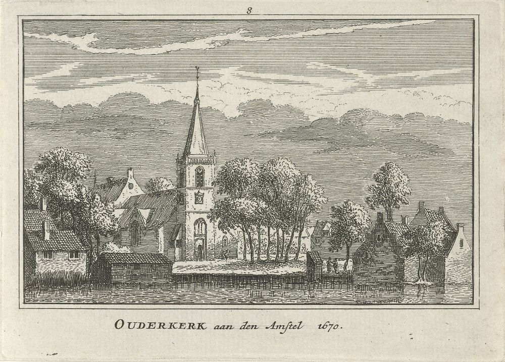 Gezicht op Ouderkerk aan de Amstel (1727 - 1733) by Abraham Rademaker, Willem Barents and Antoni Schoonenburg