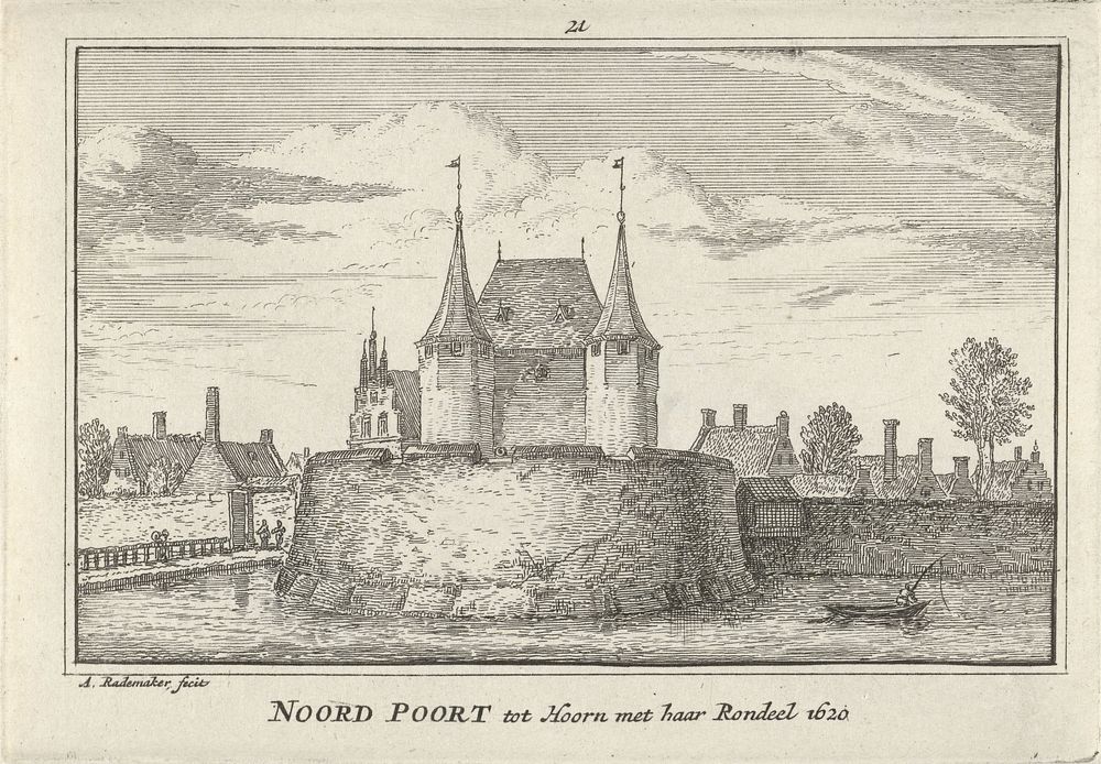 Gezicht op de Noorderpoort te Hoorn, 1620 (1727 - 1733) by Abraham Rademaker, Willem Barents and Antoni Schoonenburg