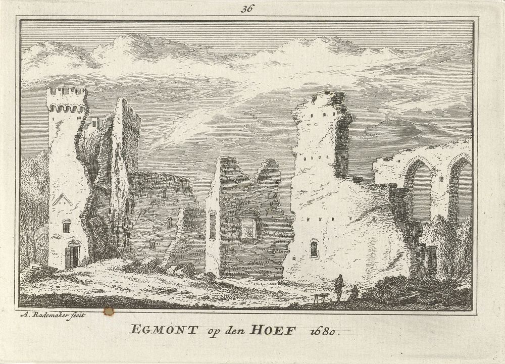 Gezicht op een deel van de ruïne van Kasteel Egmond, 1680 (1727 - 1733) by Abraham Rademaker, Willem Barents and Antoni…