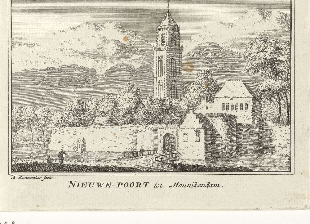 Gezicht op de Nieuwe Poort te Monnickendam (1727 - 1733) by Abraham Rademaker, Willem Barents and Antoni Schoonenburg