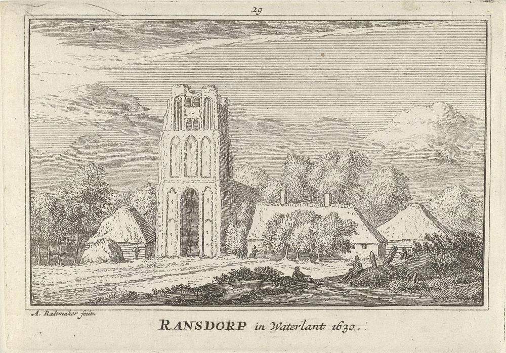 Gezicht op Ransdorp, 1630 (1727 - 1733) by Abraham Rademaker, Willem Barents and Antoni Schoonenburg