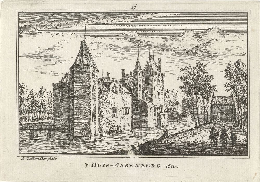 Gezicht op Slot Assumburg, 1611 (1727 - 1733) by Abraham Rademaker, Willem Barents and Antoni Schoonenburg
