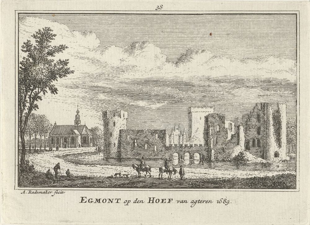 Gezicht op de ruïne van Kasteel Egmond, 1689 (1727 - 1733) by Abraham Rademaker, Willem Barents and Antoni Schoonenburg