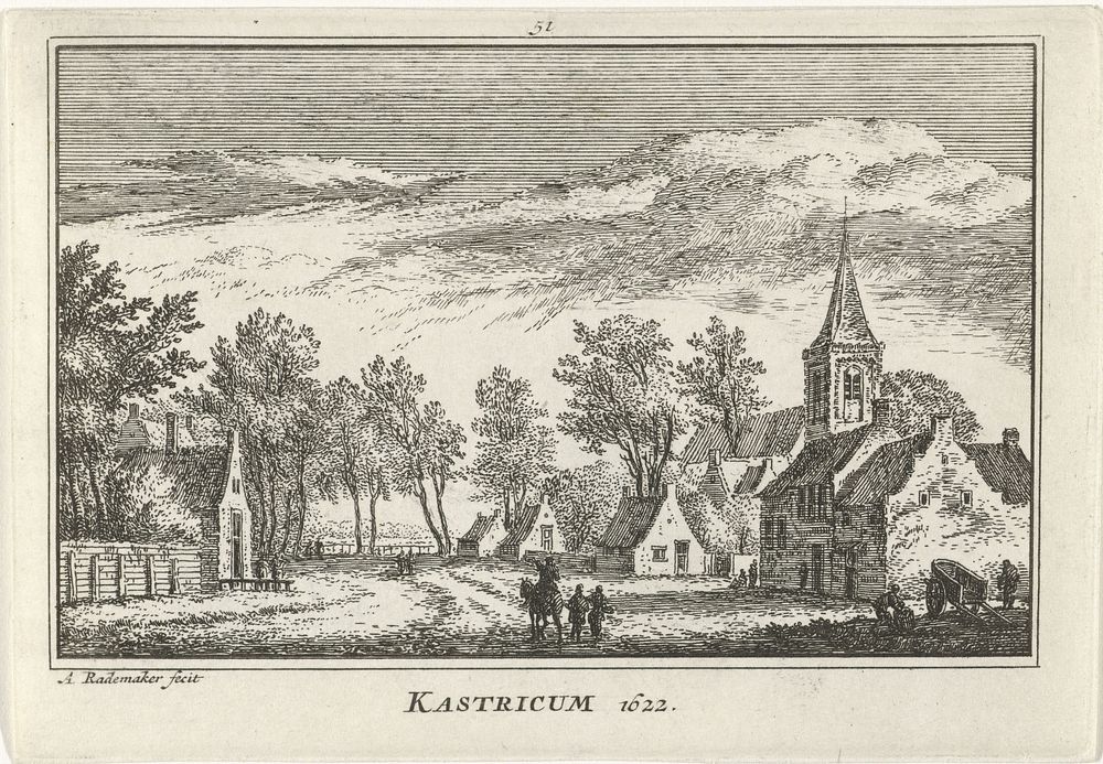 Gezicht op Castricum, 1622 (1727 - 1733) by Abraham Rademaker, Willem Barents and Antoni Schoonenburg