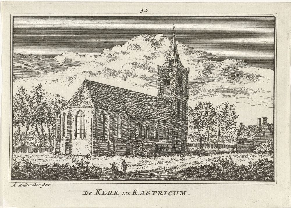 Gezicht op de Dorpskerk te Castricum (1727 - 1733) by Abraham Rademaker, Willem Barents and Antoni Schoonenburg
