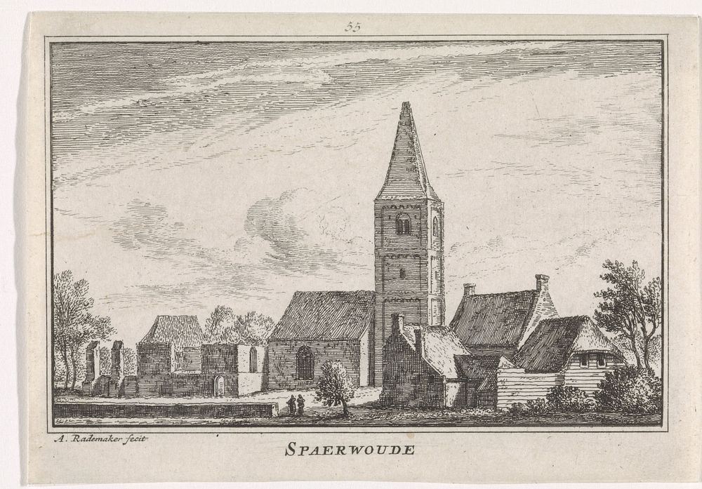 Gezicht op de kerk te Spaarnwoude (1727 - 1733) by Abraham Rademaker, Willem Barents and Antoni Schoonenburg