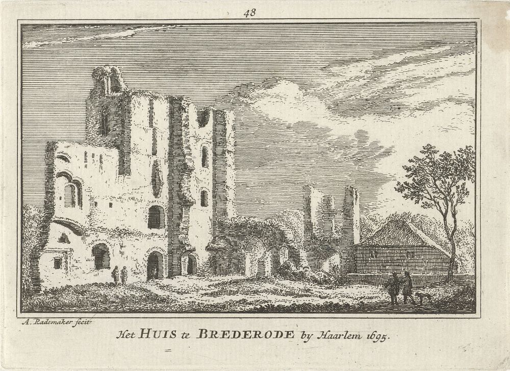 Gezicht op de ruïne van Kasteel Brederode, 1695 (1727 - 1733) by Abraham Rademaker, Willem Barents and Antoni Schoonenburg