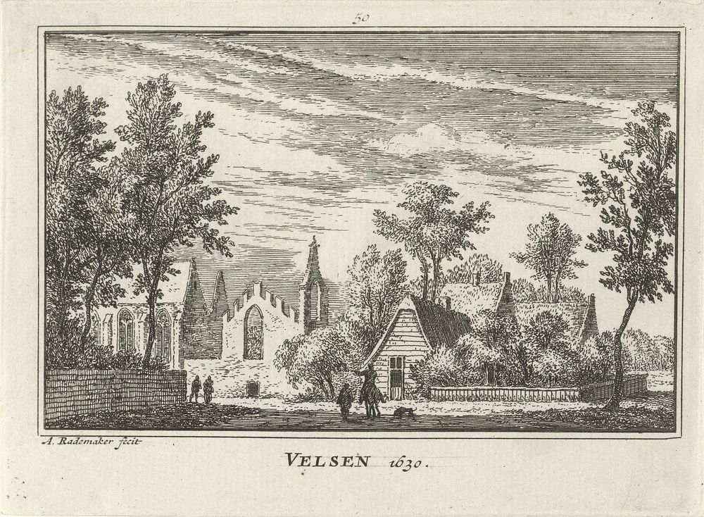 Gezicht op Velsen, 1630 (1727 - 1733) by Abraham Rademaker, Willem Barents and Antoni Schoonenburg