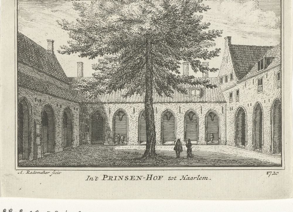 Gezicht op de binnenplaats van het Prinsenhof te Haarlem, 1720 (1727 - 1733) by Abraham Rademaker, Willem Barents and Antoni…