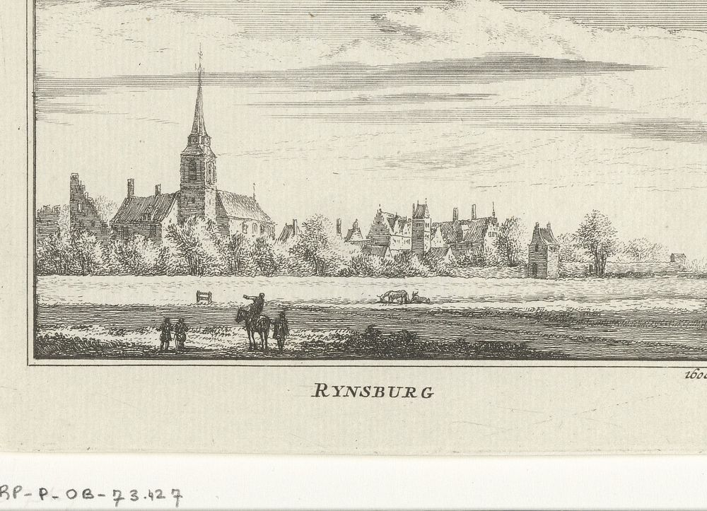 Gezicht op Rijnsburg, 1600 (1727 - 1733) by Abraham Rademaker, Willem Barents and Antoni Schoonenburg