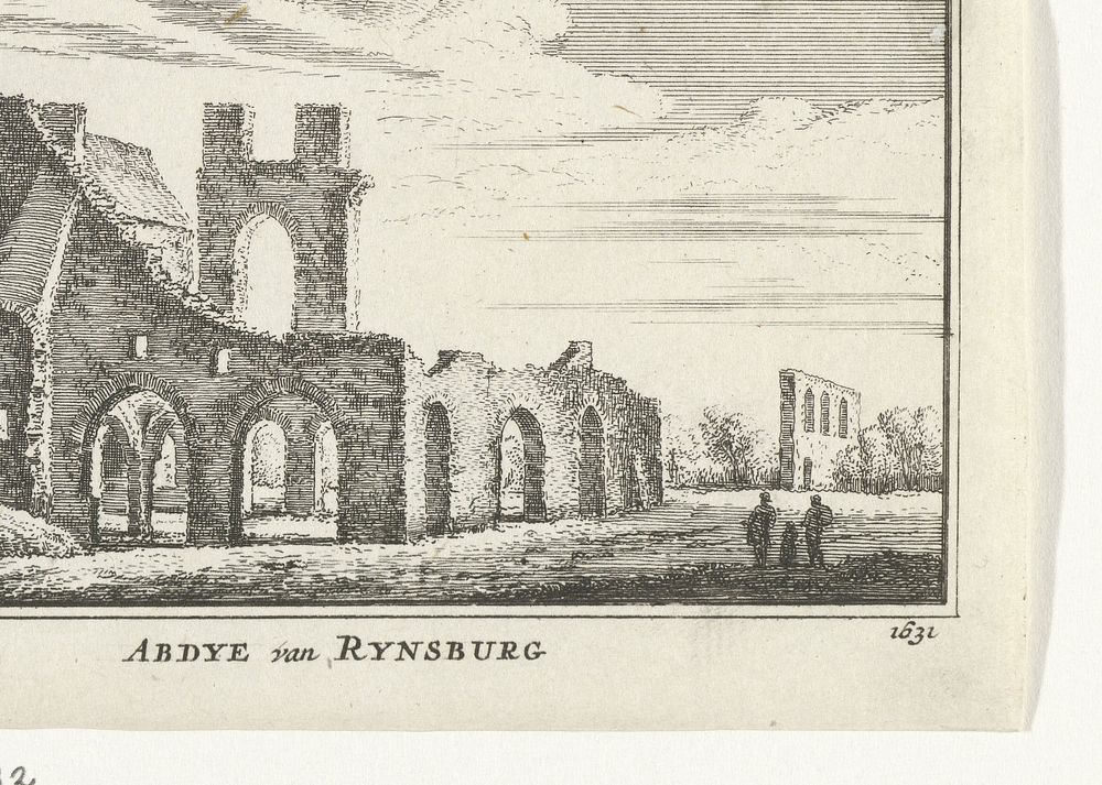 Gezicht op de ruïne van de abdij te Rijnsburg, 1631 (1727 - 1733) by Abraham Rademaker, Willem Barents and Antoni…