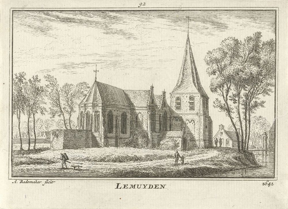 Gezicht op de kerk te Leimuiden, 1641 (1727 - 1733) by Abraham Rademaker, Willem Barents and Antoni Schoonenburg