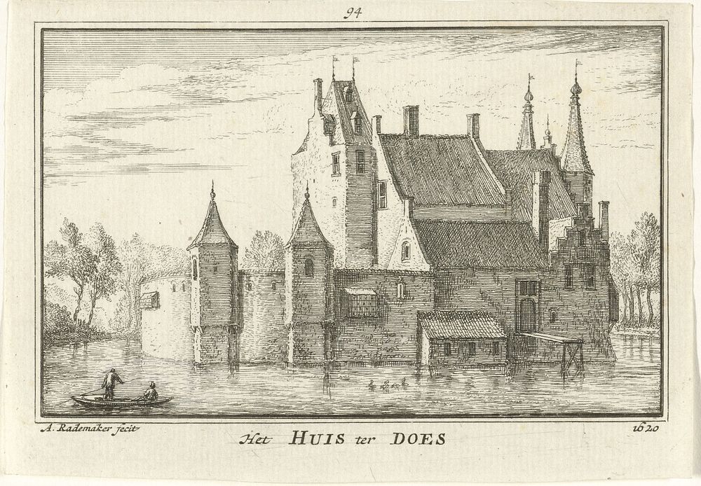Gezicht op Huis ter Does bij Leiderdorp, 1620 (1727 - 1733) by Abraham Rademaker, Willem Barents and Antoni Schoonenburg