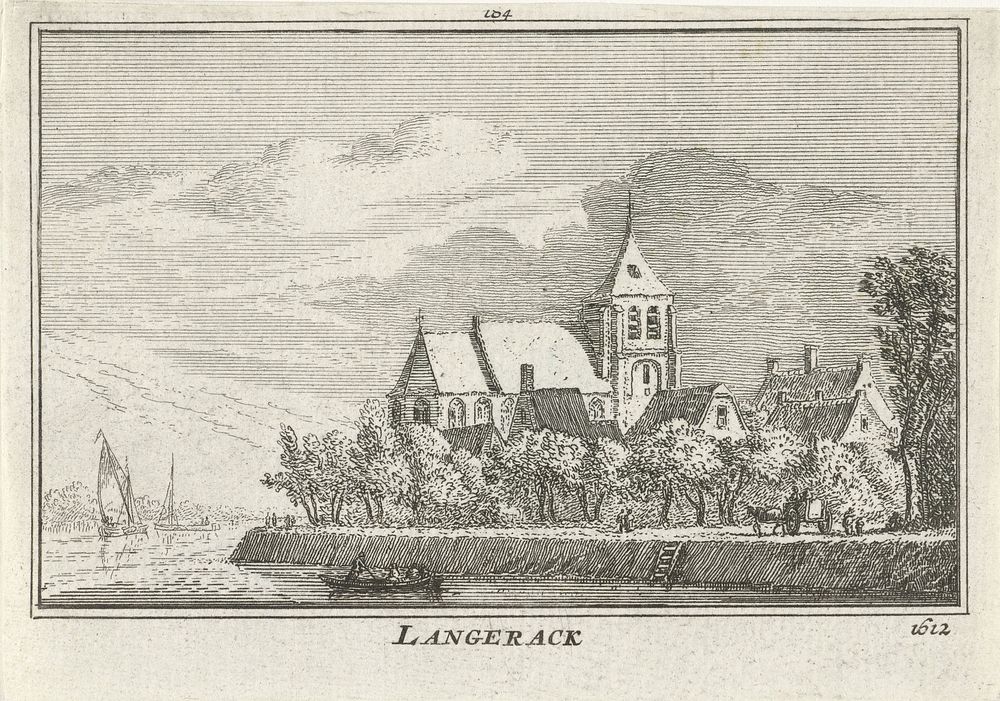 Gezicht op Langerak, 1612 (1727 - 1733) by Abraham Rademaker, Willem Barents and Antoni Schoonenburg