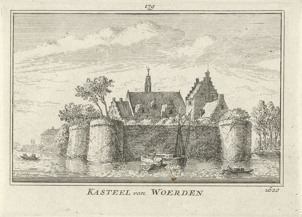 Gezicht op Slot Woerden, 1620 (1727 - 1733) by Abraham Rademaker, Willem Barents and Antoni Schoonenburg