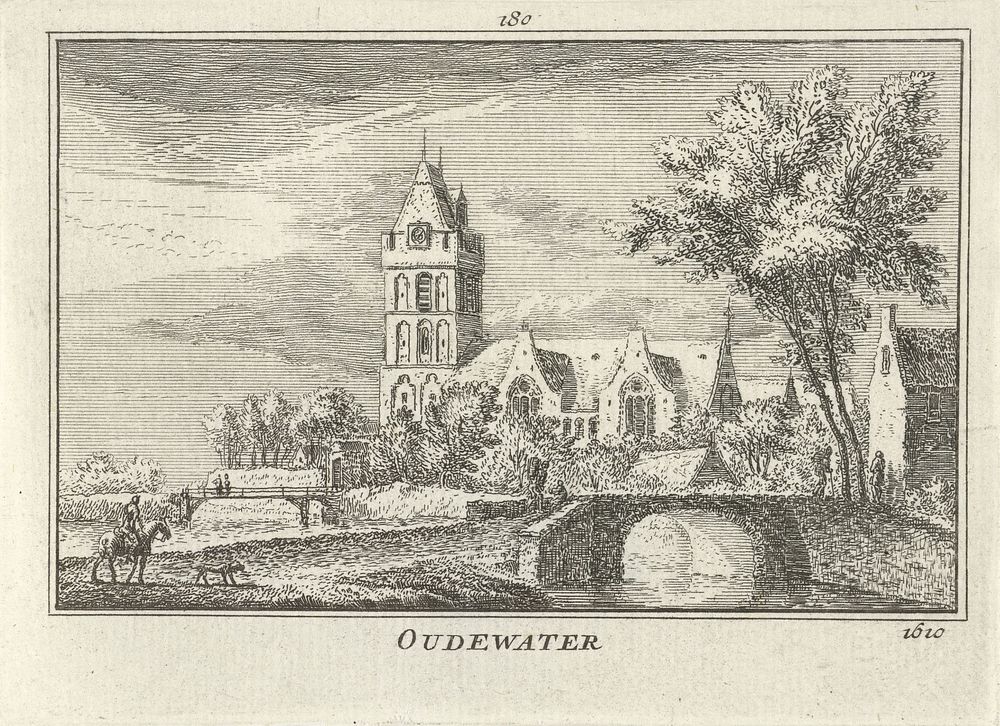Gezicht op Oudewater, 1610 (1727 - 1733) by Abraham Rademaker, Willem Barents and Antoni Schoonenburg