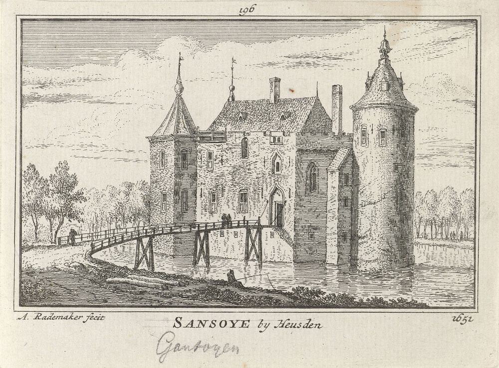 Gezicht op Kasteel Gansoijen, 1652 (1727 - 1733) by Abraham Rademaker, Willem Barents and Antoni Schoonenburg