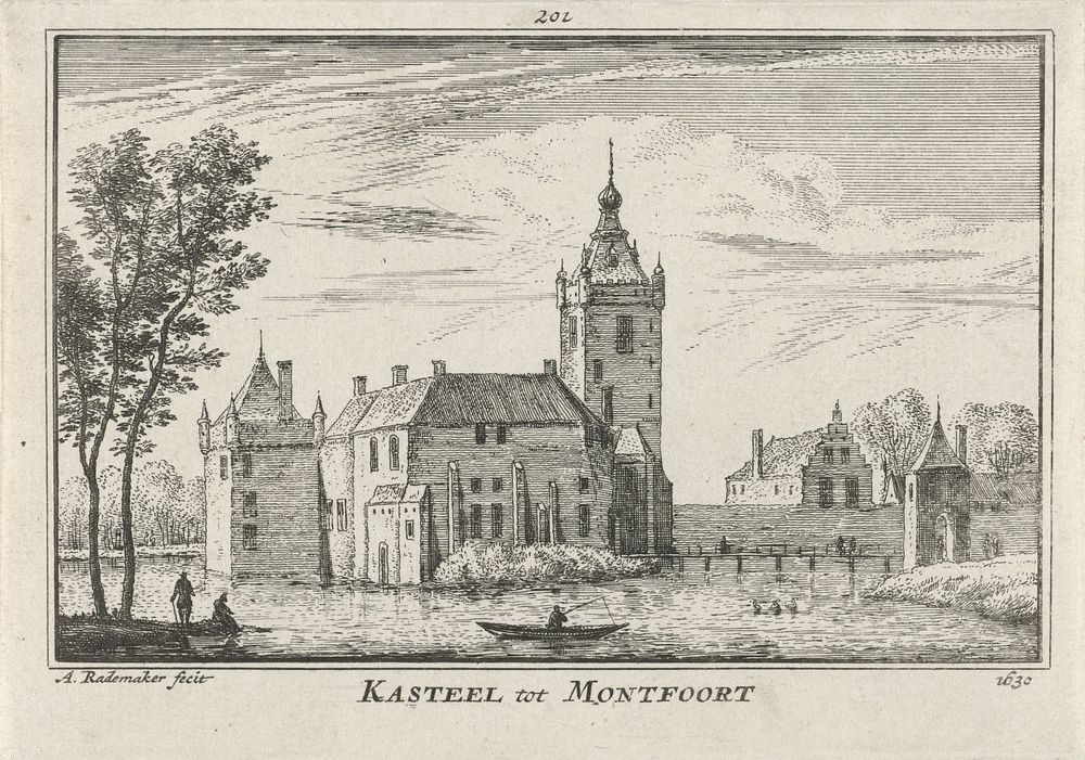 Gezicht op Kasteel Montfoort, 1630 (1727 - 1733) by Abraham Rademaker, Willem Barents and Antoni Schoonenburg