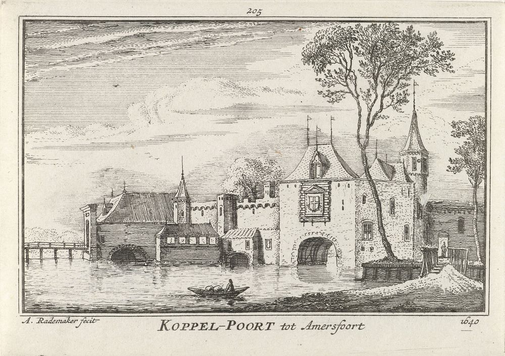 Gezicht op de Koppelpoort te Amersfoort, 1640 (1727 - 1733) by Abraham Rademaker, Willem Barents and Antoni Schoonenburg