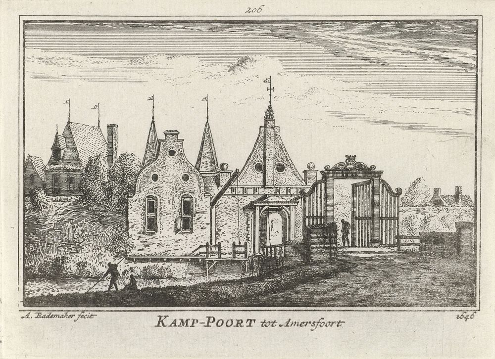 Gezicht op de Kamperbuitenpoort te Amersfoort, 1646 (1727 - 1733) by Abraham Rademaker, Willem Barents and Antoni…
