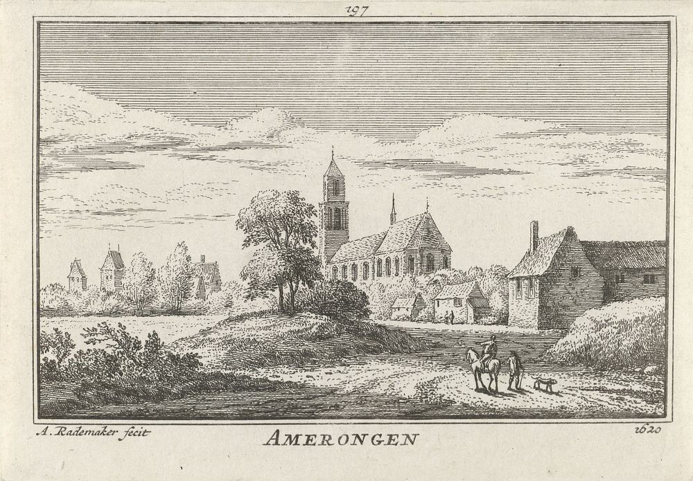 Gezicht op Amerongen, 1620 (1727 - 1733) by Abraham Rademaker, Willem Barents and Antoni Schoonenburg