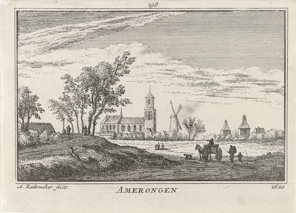 Gezicht op Amerongen, 1620 (1727 - 1733) by Abraham Rademaker, Willem Barents and Antoni Schoonenburg