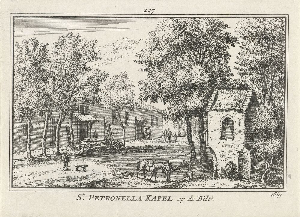 Gezicht op de Sint Petronella's kapel in De Bilt, 1619 (1727 - 1733) by Abraham Rademaker, Willem Barents and Antoni…