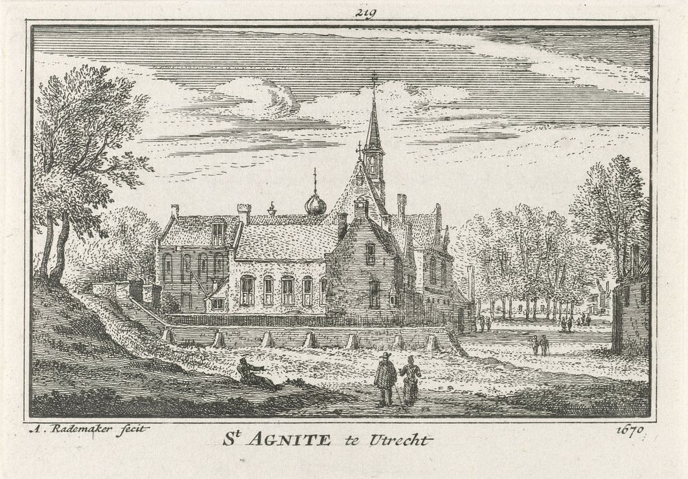 Gezicht op het St.-Agnietenklooster te Utrecht, 1670 (1727 - 1733) by Abraham Rademaker, Willem Barents and Antoni…
