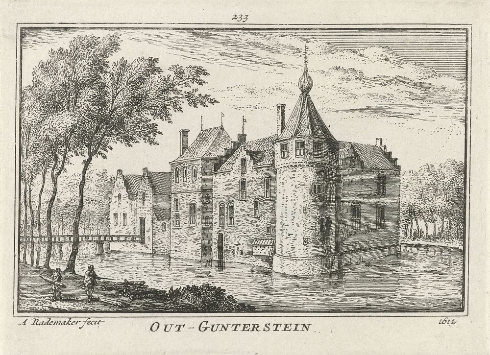 Gezicht op Kasteel Gunterstein, 1611 (1727 - 1733) by Abraham Rademaker, Willem Barents and Antoni Schoonenburg