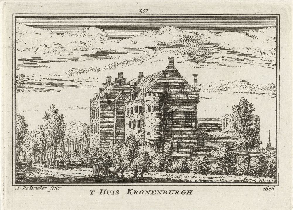 Gezicht op Huis Kronenburg (1727 - 1733) by Abraham Rademaker, Willem Barents and Antoni Schoonenburg