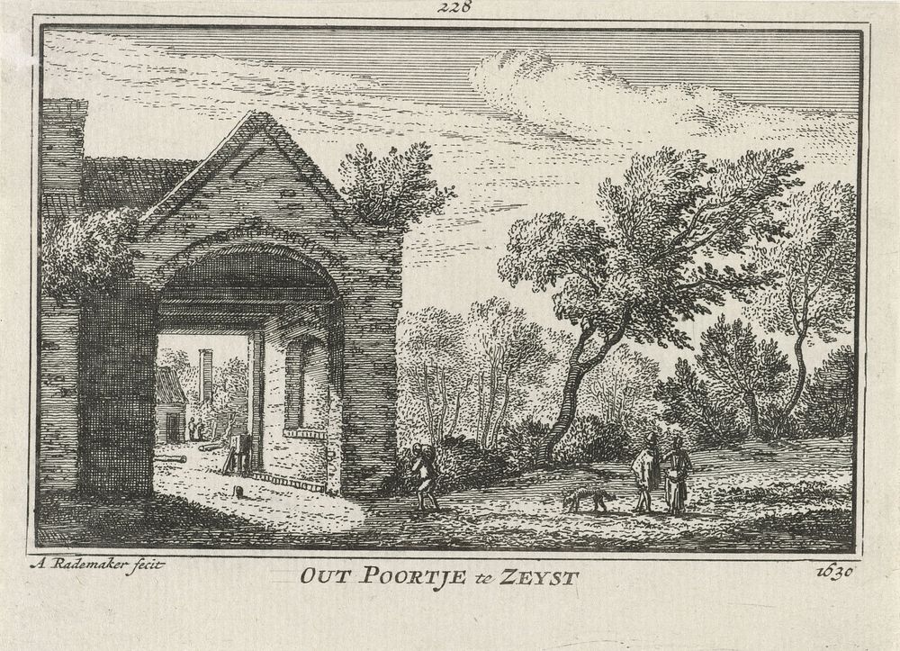 Gezicht op een oude poort in Zeist, 1630 (1727 - 1733) by Abraham Rademaker, Willem Barents and Antoni Schoonenburg
