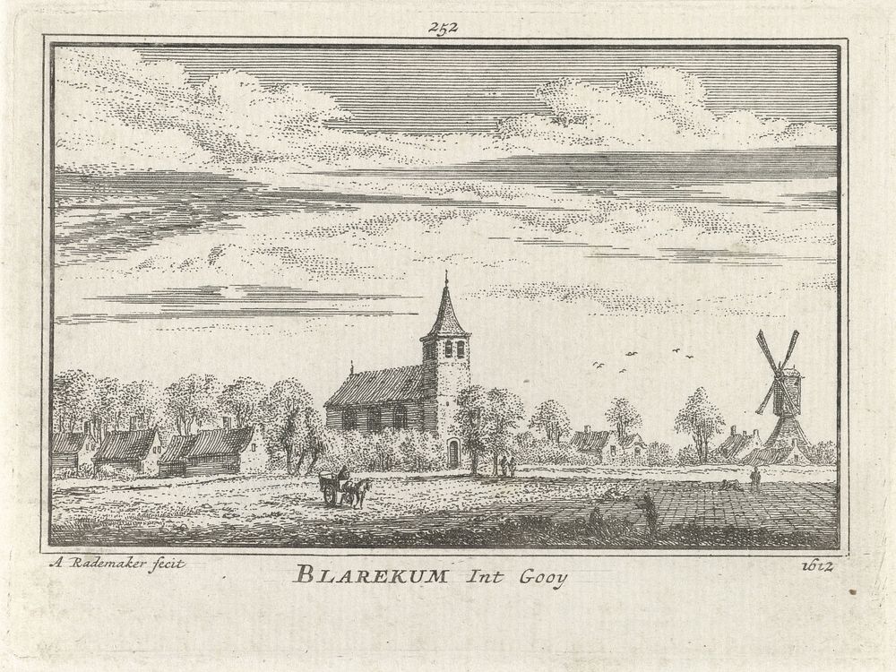 Gezicht op Blaricum, 1612 (1727 - 1733) by Abraham Rademaker, Willem Barents and Antoni Schoonenburg