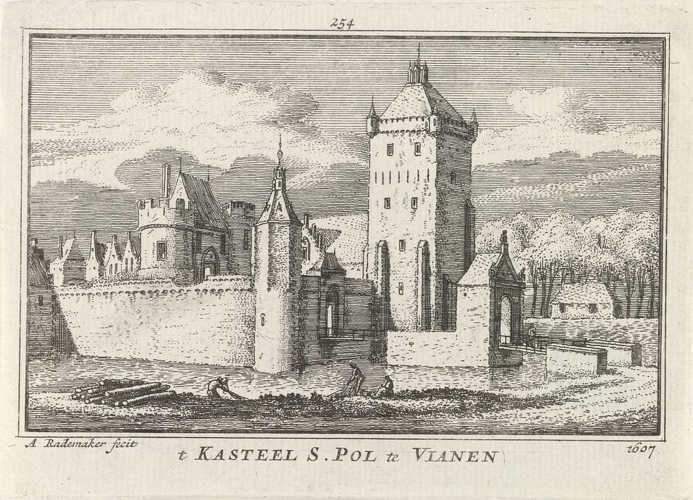 Gezicht op Kasteel Batestein, 1607 (1727 - 1733) by Abraham Rademaker, Willem Barents and Antoni Schoonenburg