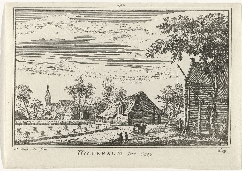 Gezicht op Hilversum, 1609 (1727 - 1733) by Abraham Rademaker, Willem Barents and Antoni Schoonenburg